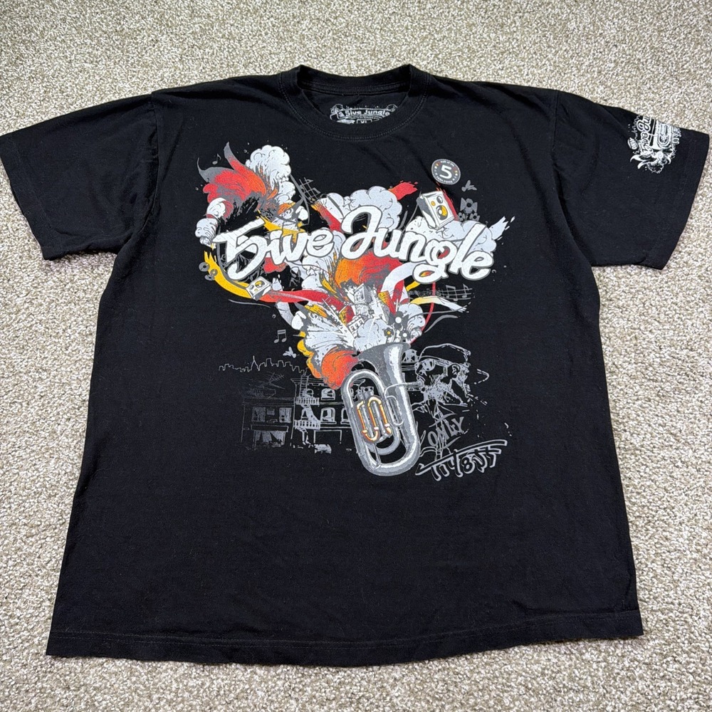 Vintage 5ive Jungle Shirt Black Cotton Tee Made In USA Size XL